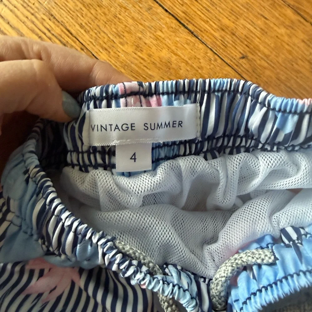 Vintage Summer Striped Swim Trunks - Size 4